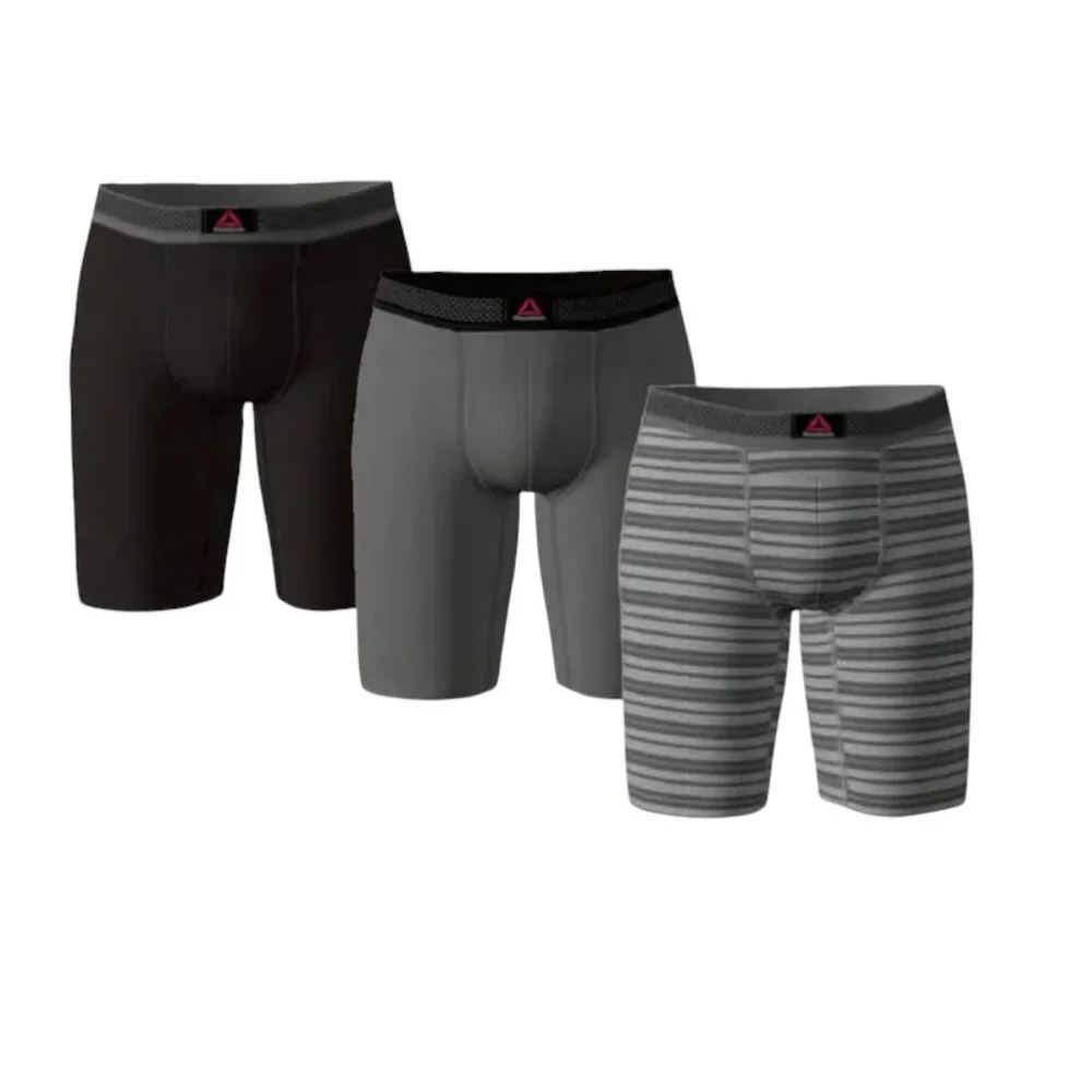 New Reebok Men's 3 Pack Featherweight Long Leg Performance Boxer Briefs‎ Small